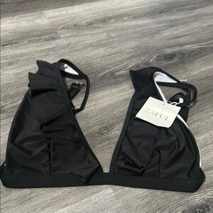 Zaful Black Ruffled Bikini Top